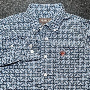 Ariat Blue Fleetwood Long Sleeve Button Down Shirt Cotton‎ Boys Size 7